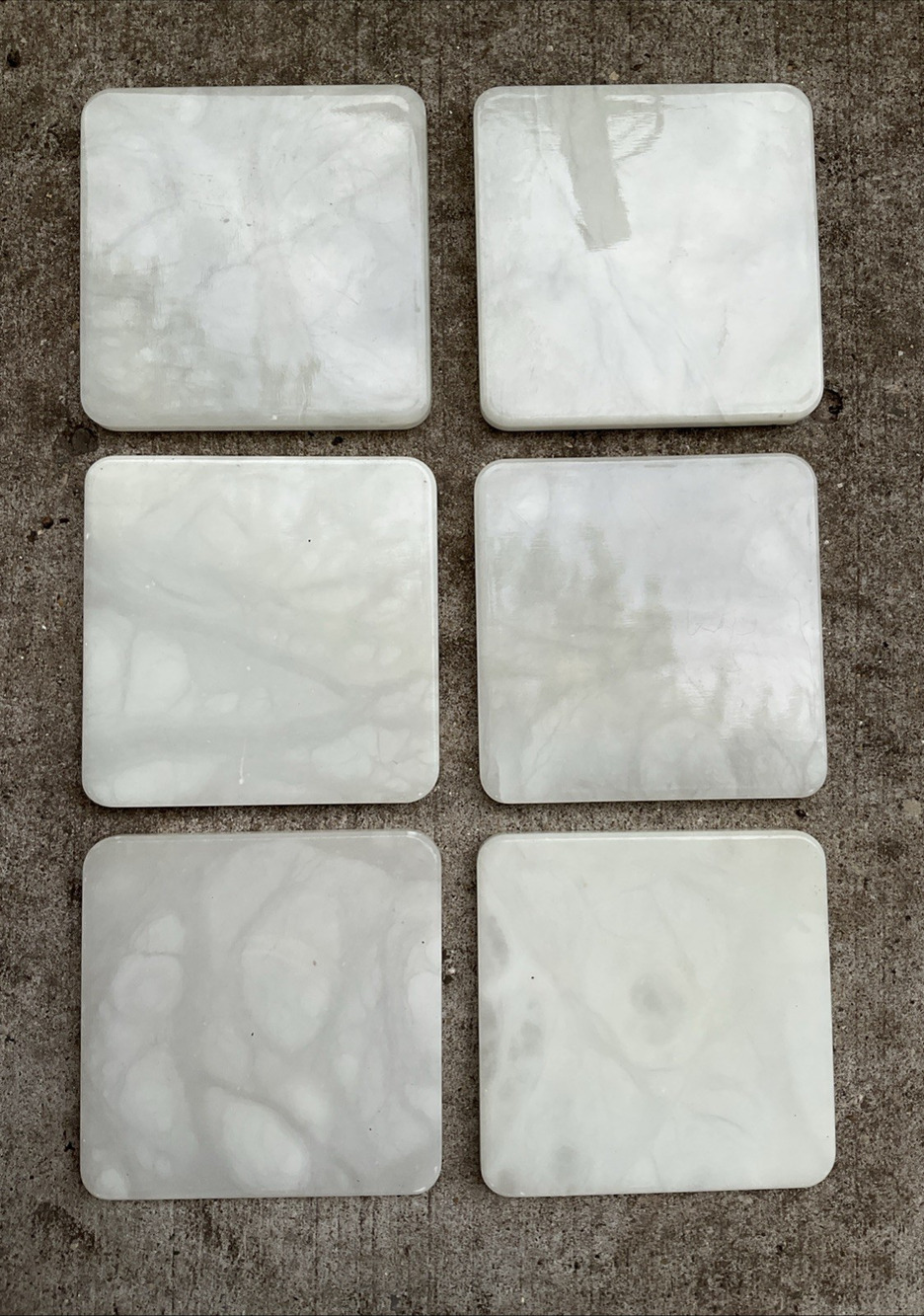 White Alabaster Coasters by Ducceschi Set Of 6 Hand Carved In Italy 4” Square